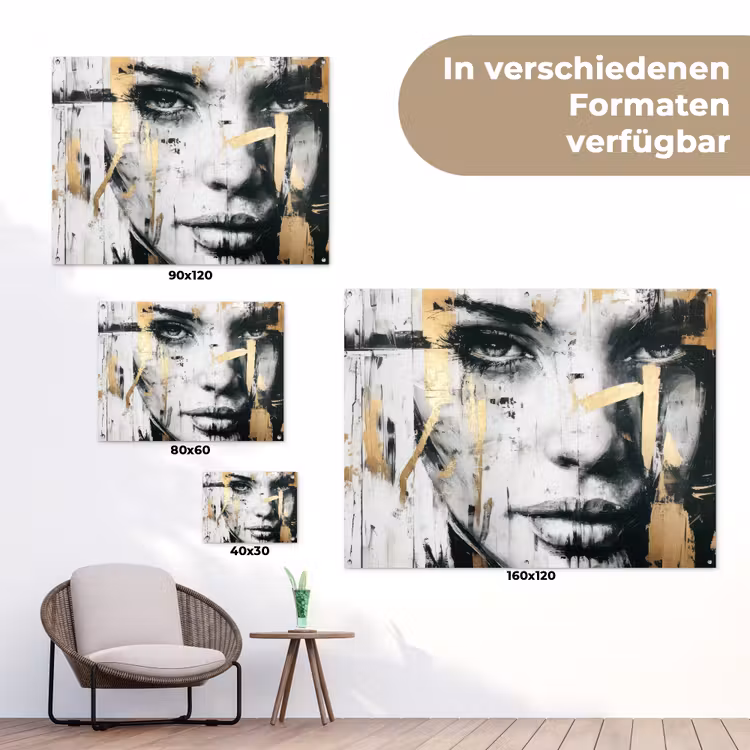 Portret - Vrouw - Penseelstreken - Goud tuinposter los doek klein -Xsfeer9_DE