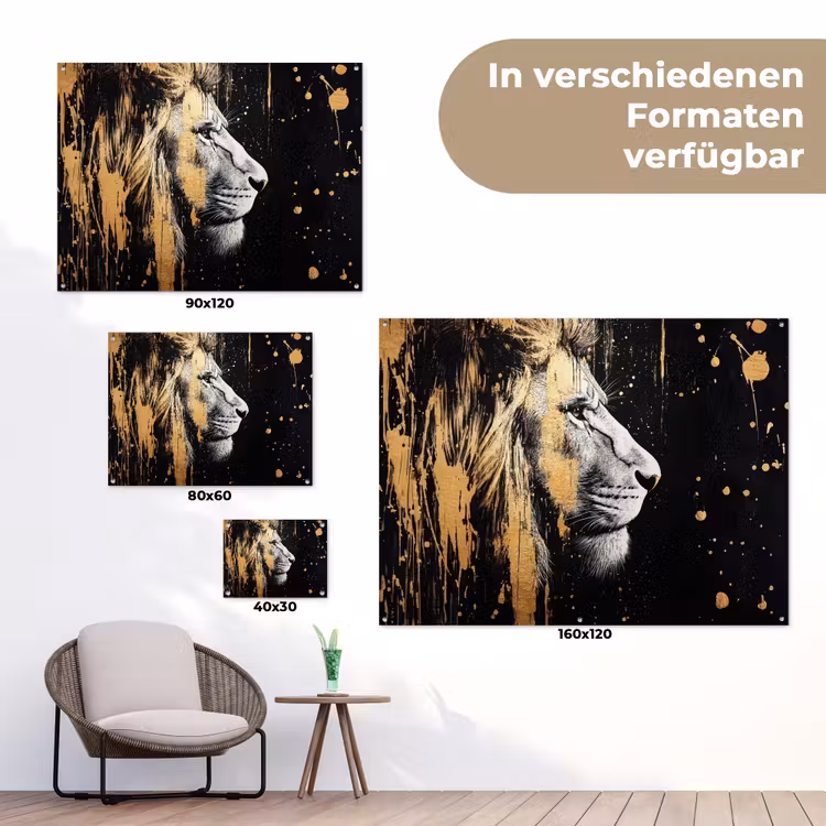 Portret - Leeuw - Abstract - Goud tuinposter los doek klein -Xsfeer9_DE