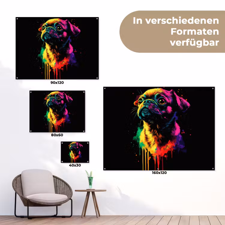 Puck - Hond - Verf - Kleuren tuinposter los doek klein -Xsfeer9_DE