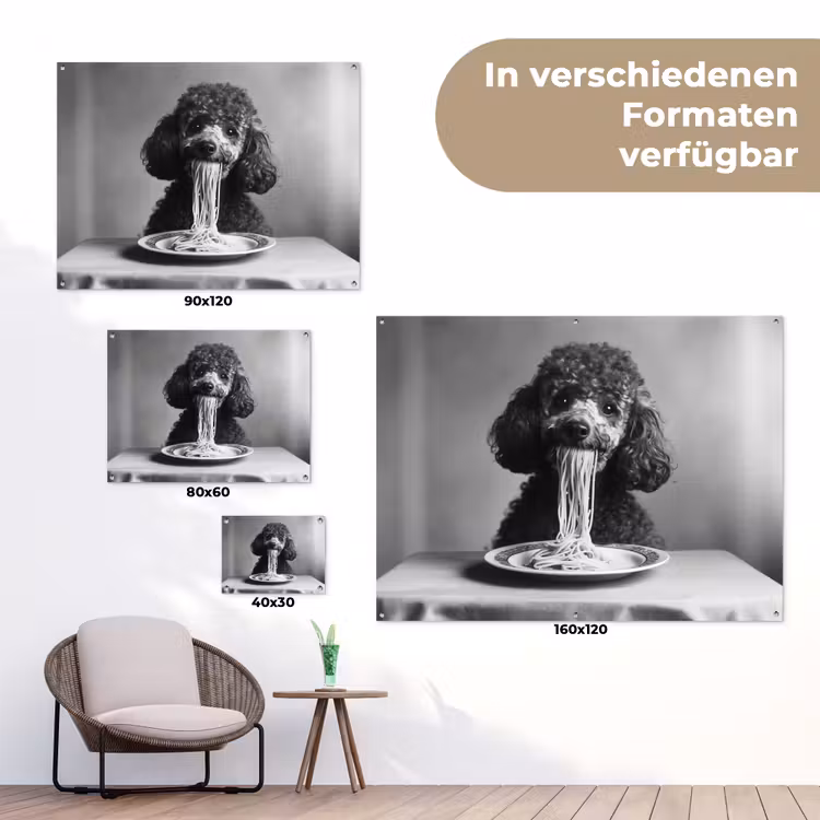 Poedel - Hond - Zwart - Wit - Schattig - Pasta tuinposter los doek klein -Xsfeer9_DE