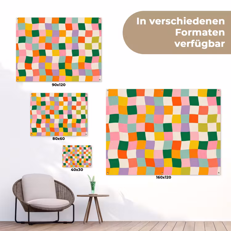 Vierkanten - Kleurrijk - Golvend tuinposter los doek klein -Xsfeer9_DE