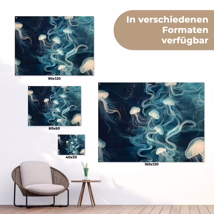 Kwallen - Zee - Wit - Golven tuinposter los doek klein -Xsfeer9_DE