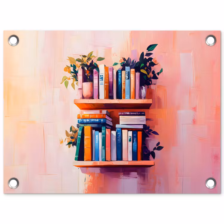 Planken - Boeken - Bladeren tuinposter los doek klein -3d