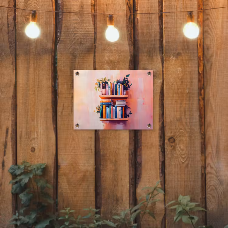 Planken - Boeken - Bladeren tuinposter los doek klein -sfeer1