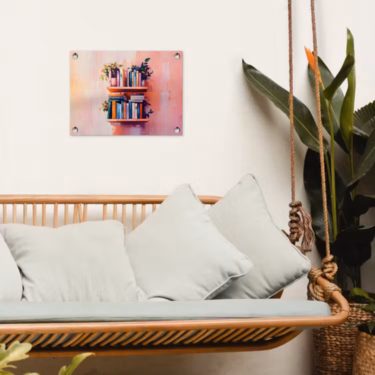 Planken - Boeken - Bladeren tuinposter los doek klein -sfeer7