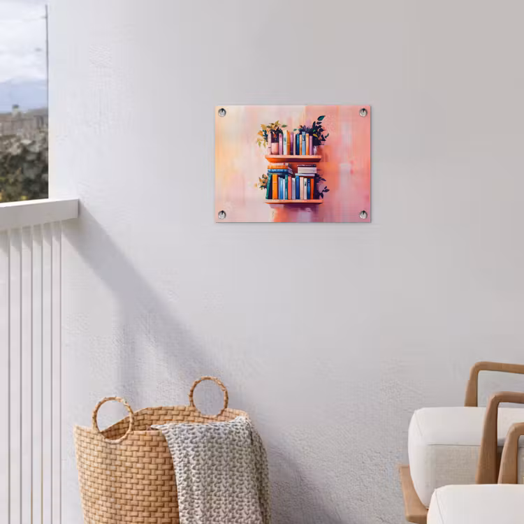 Planken - Boeken - Bladeren tuinposter los doek klein -sfeer8
