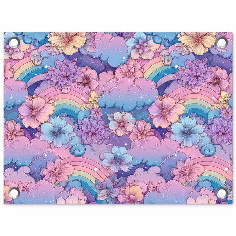 Regenbogen - Bloemen - Kleurrijk - Wolken tuinposter los doek klein -3d