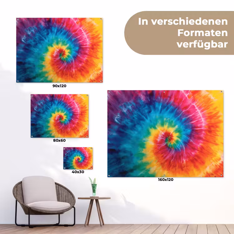 Regenboog - Tie dye - Kleurrijk - Blauw tuinposter los doek klein -Xsfeer9_DE