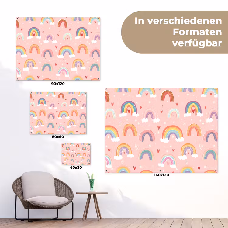 Regenboog - Patroon - Pastel - Handgetekend tuinposter los doek klein -Xsfeer9_DE