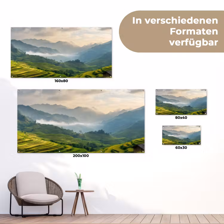 Rijstvelden - Bergen - Groen - Natuur tuinposter los doek klein -Xsfeer9_DE