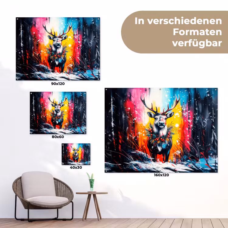 Rendier - Gewei - Krans - Kleurrijk tuinposter los doek klein -Xsfeer9_DE