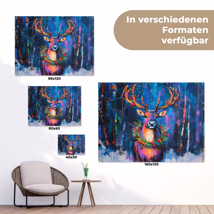 Rendier - Krans - Sprookjesachtig - Blauw tuinposter los doek klein -Xsfeer9_DE
