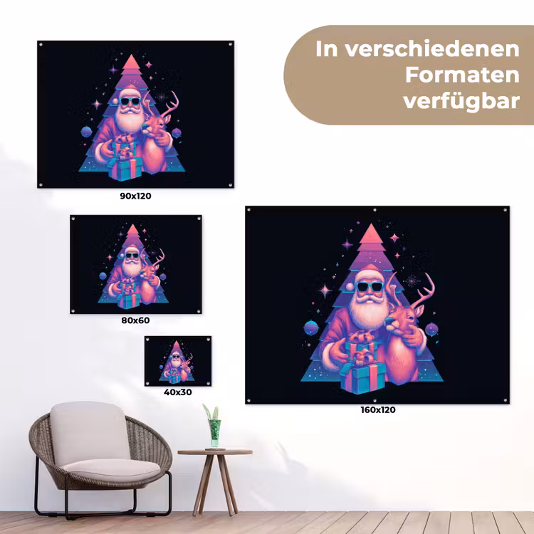 Retro - Kerstman - Rendieren - Kerstboom tuinposter los doek klein -Xsfeer9_DE