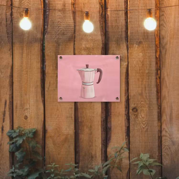 Roze - Mokkapot - Illustratie - Koffie tuinposter los doek klein -sfeer1