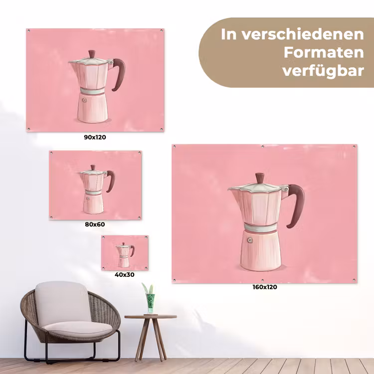 Roze - Mokkapot - Illustratie - Koffie tuinposter los doek klein -Xsfeer9_DE