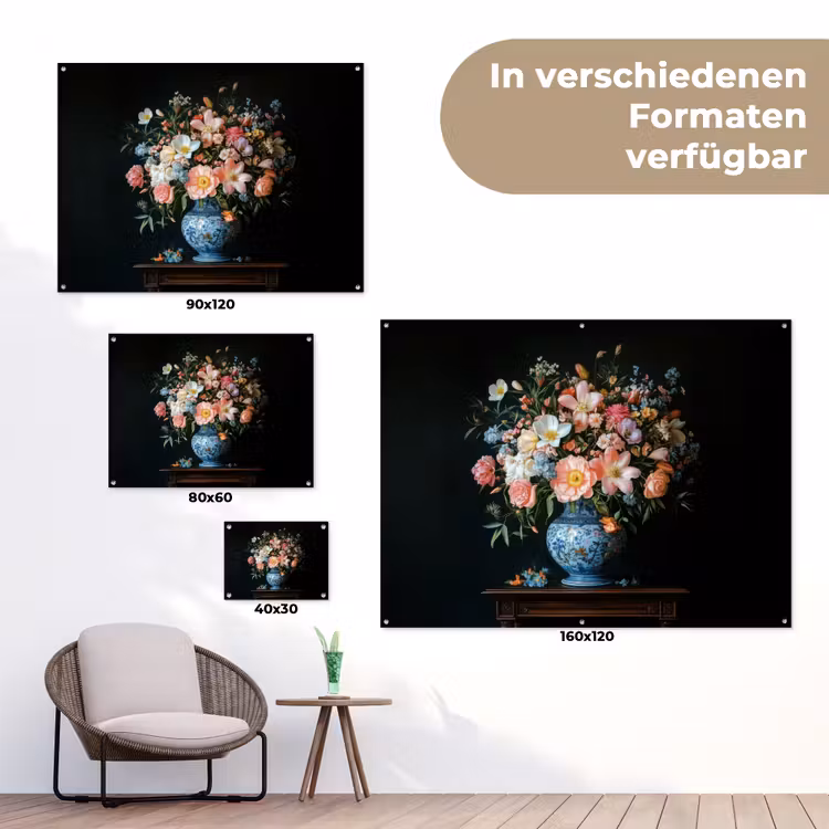Roze - Bloemen - Vaas - Kleuren tuinposter los doek klein -Xsfeer9_DE