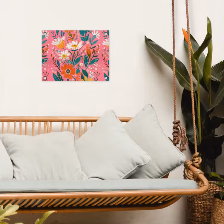 Roze - Bloemen - Wit - Oranje tuinposter los doek klein -sfeer7