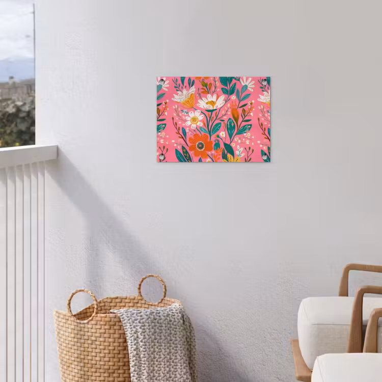 Roze - Bloemen - Wit - Oranje tuinposter los doek klein -sfeer8