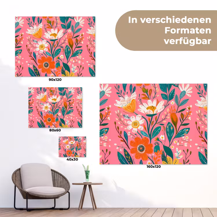 Roze - Bloemen - Wit - Oranje tuinposter los doek klein -Xsfeer9_DE