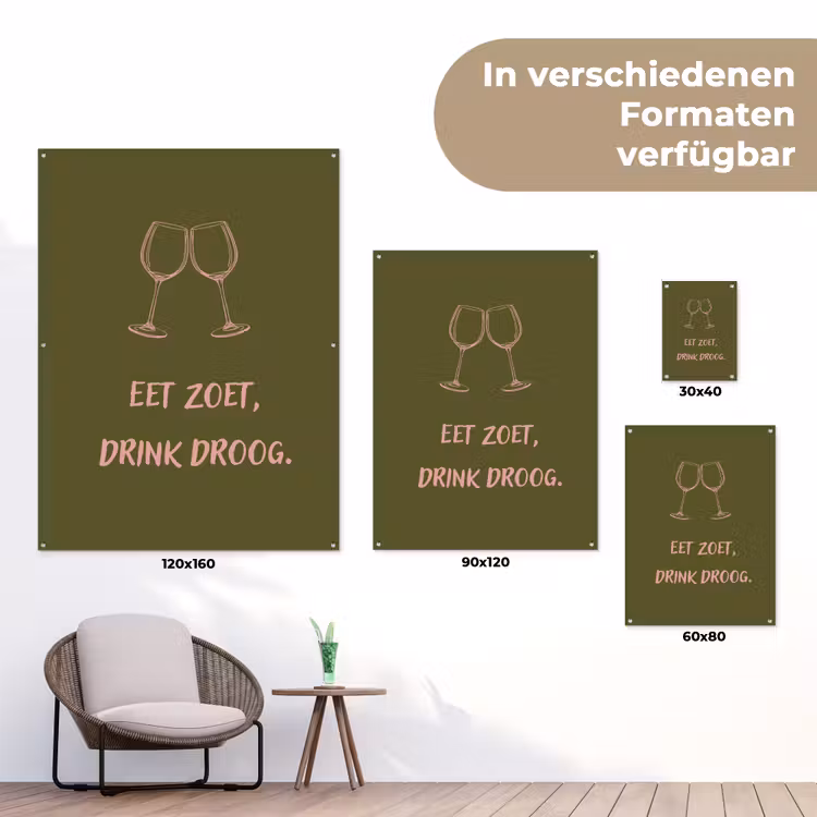 Roze - Groen - Wijn - Quote tuinposter los doek klein -Xsfeer9_DE