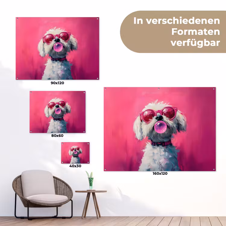 Pink - Hond - Bubbel tuinposter los doek klein -Xsfeer9_DE