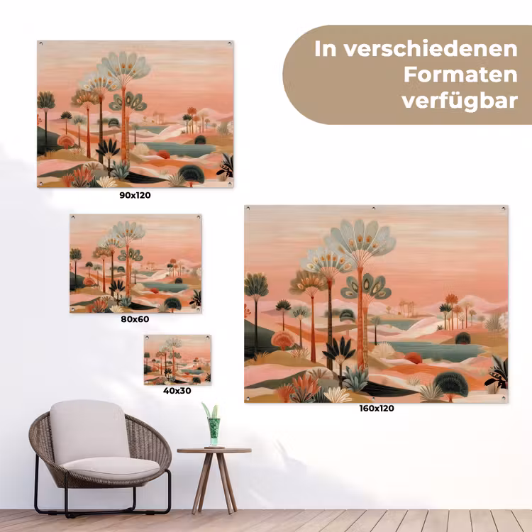 Roze landschap - Palmen - Water tuinposter los doek klein -Xsfeer9_DE