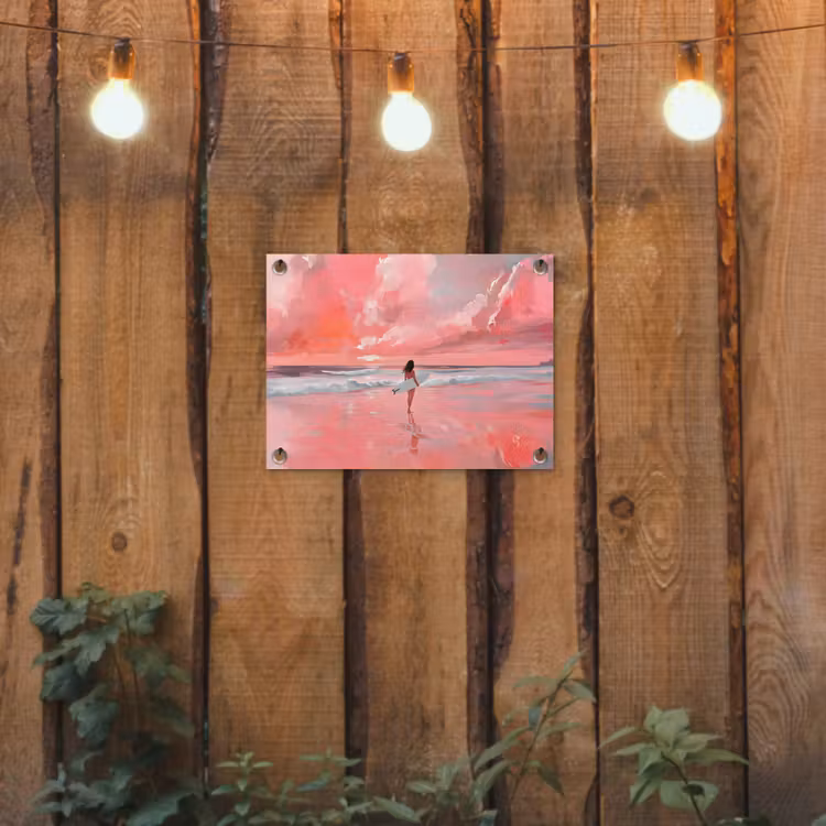 Roze - Surfen - Zee tuinposter los doek klein -sfeer1