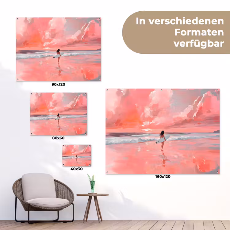 Roze - Surfen - Zee tuinposter los doek klein -Xsfeer9_DE