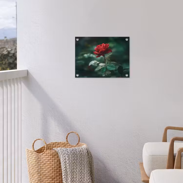 Roos - Bladeren - Dieprood tuinposter los doek klein -sfeer8