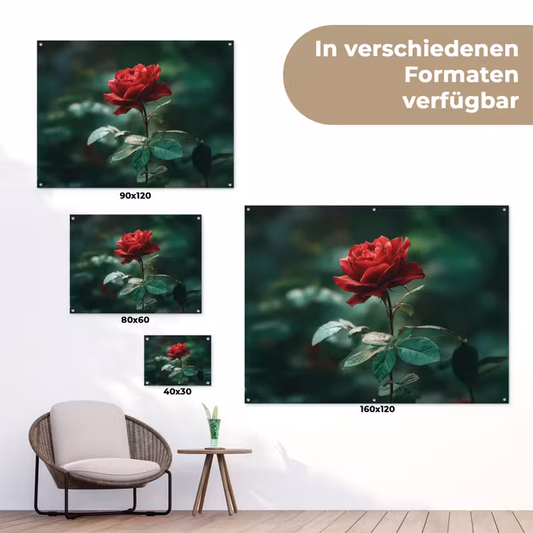 Roos - Bladeren - Dieprood tuinposter los doek klein -Xsfeer9_DE