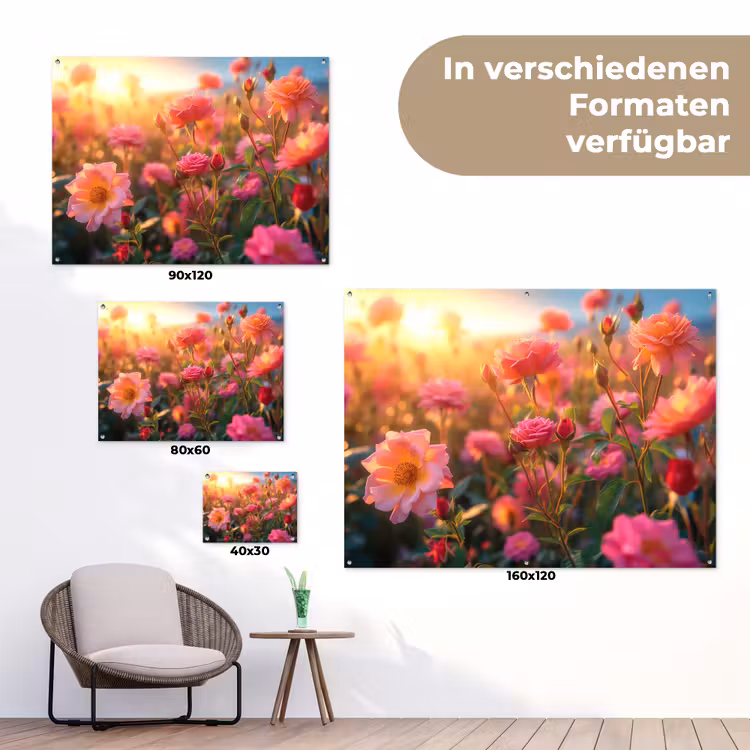 Rozenveld in gouden avondlicht tuinposter los doek klein -Xsfeer9_DE