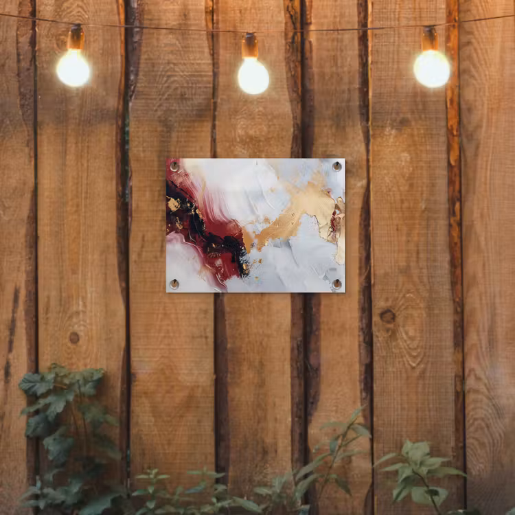 Rood - Abstract - Goud - Modern tuinposter los doek klein -sfeer1