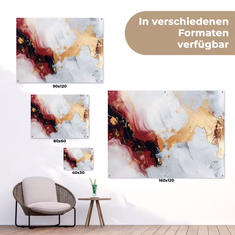 Rood - Abstract - Goud - Modern tuinposter los doek klein -Xsfeer9_DE