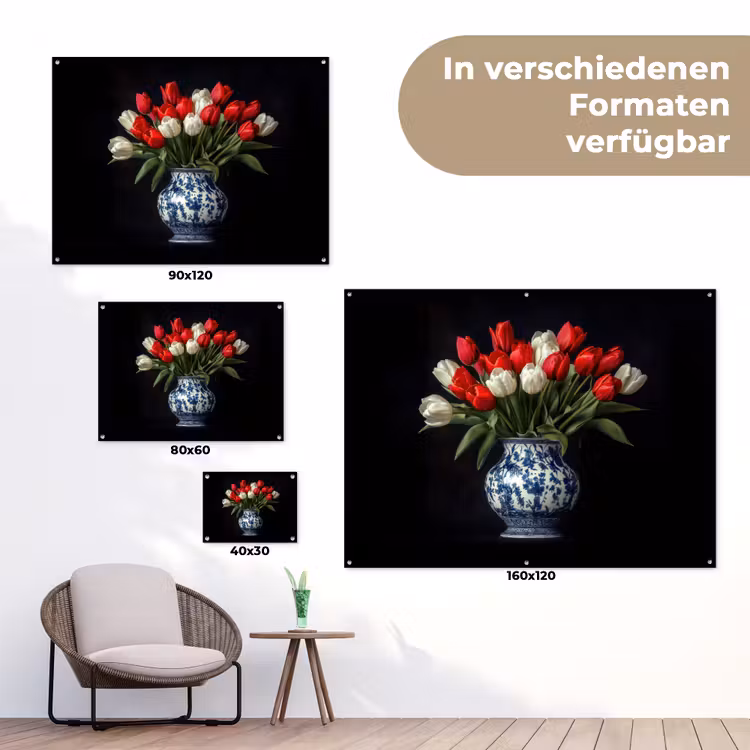 Rode - Bloemen - Tulpen - Vaas tuinposter los doek klein -Xsfeer9_DE