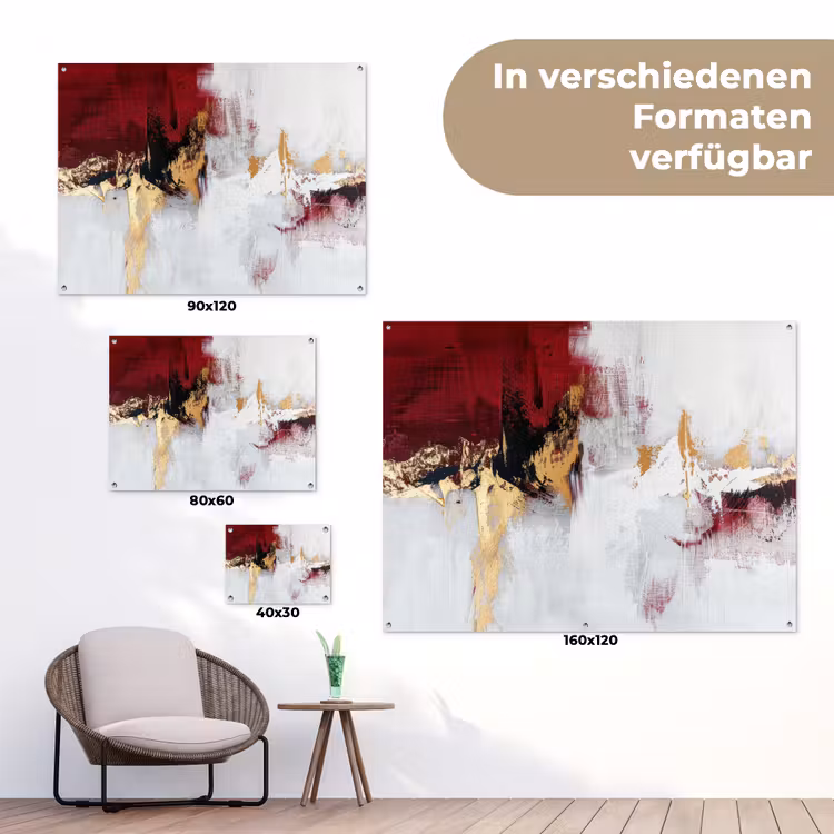 Rood - Marmer - Abstract - Goud - Modern tuinposter los doek klein -Xsfeer9_DE