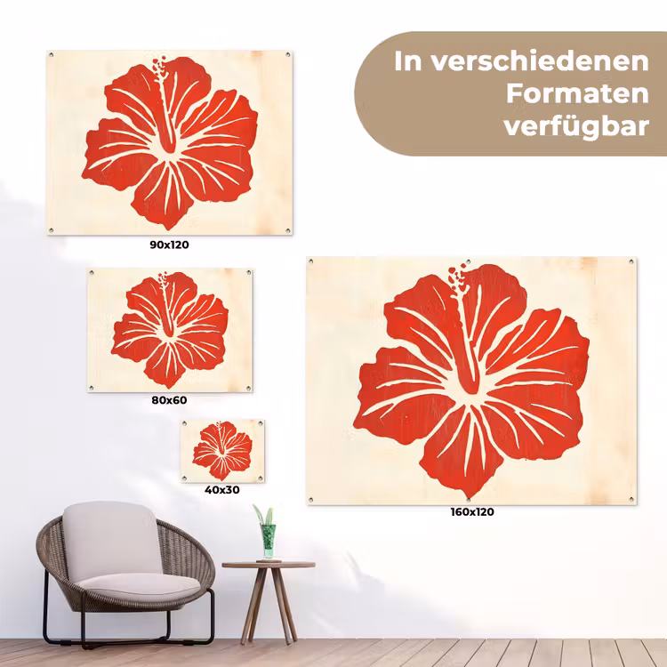 Rode hibiscusbloem - Textuur achtergrond - Beige tuinposter los doek klein -Xsfeer9_DE