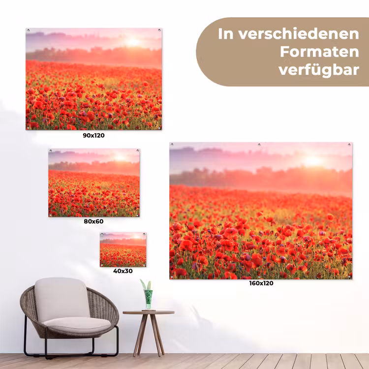 Rode klaprozen in de ochtendzon tuinposter los doek klein -Xsfeer9_DE