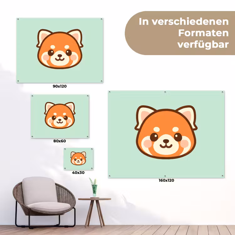 Rode panda - Groen - Cartoon tuinposter los doek klein -Xsfeer9_DE
