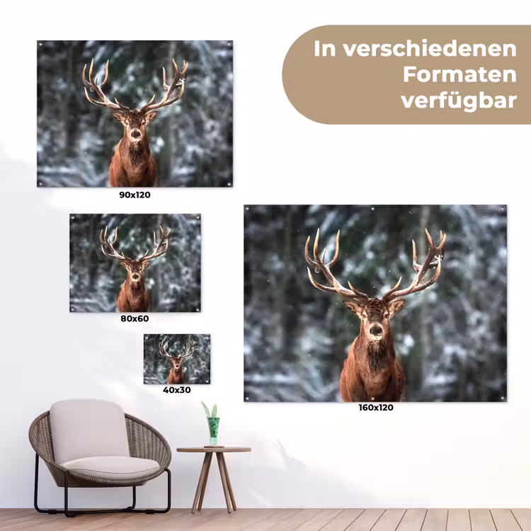 Hert - Winter - Sneeuw - Bos - Natuur - Dier tuinposter los doek klein -Xsfeer9_DE