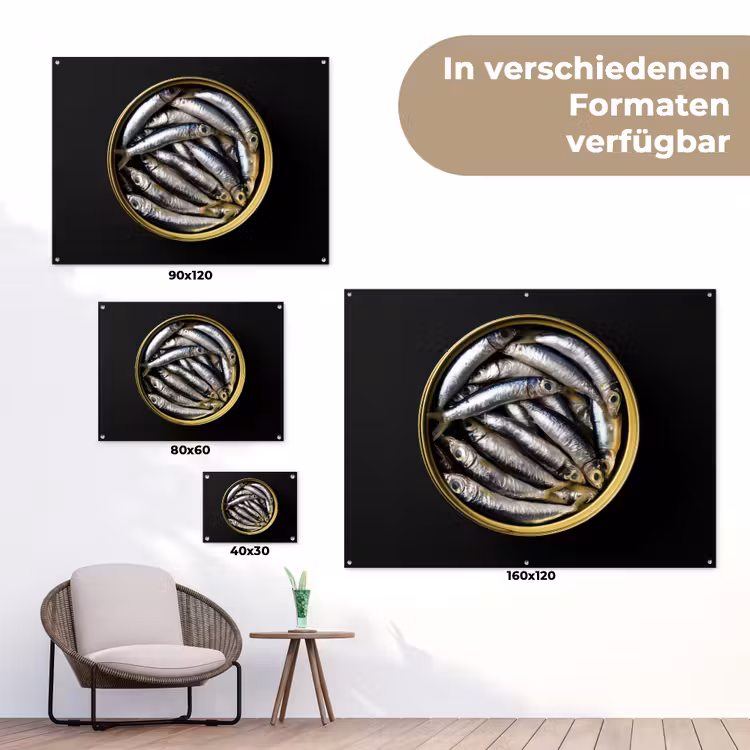Sardines - Vissen - Rond - Zwart tuinposter los doek klein -Xsfeer9_DE