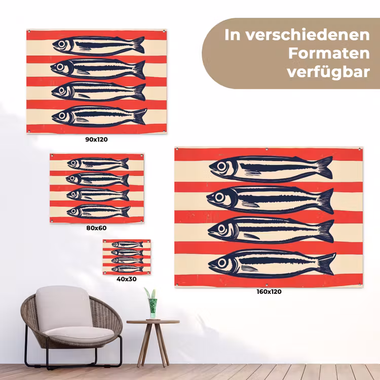 Sardines - Rood en beige strepen tuinposter los doek klein -Xsfeer9_DE