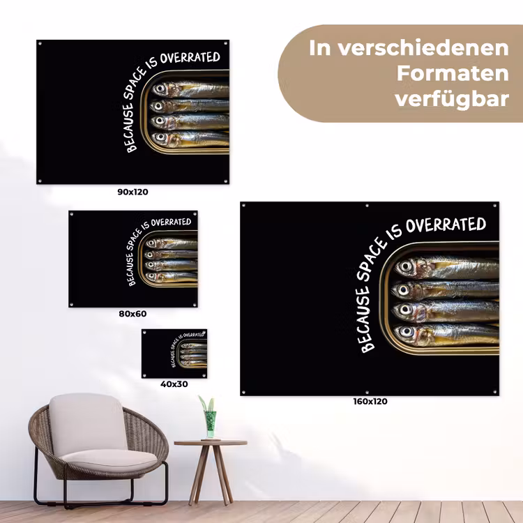 Sardines - Tekst - Vis - Blik tuinposter los doek klein -Xsfeer9_DE