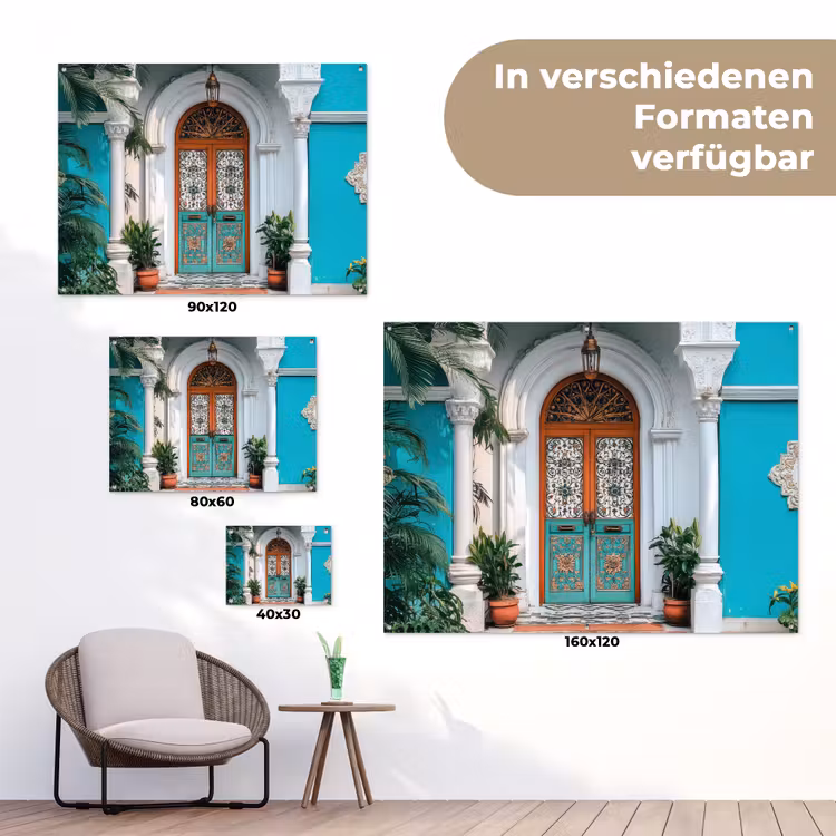 Zuilen - Sierlijke - Deur - Blauw tuinposter los doek klein -Xsfeer9_DE