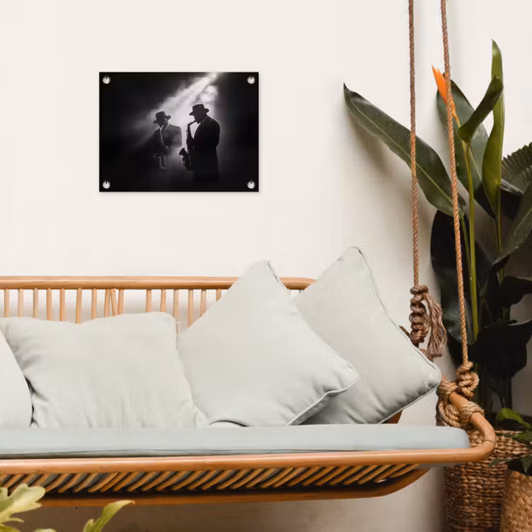Saxofonisten - Hoeden - Rook - Licht tuinposter los doek klein -sfeer7