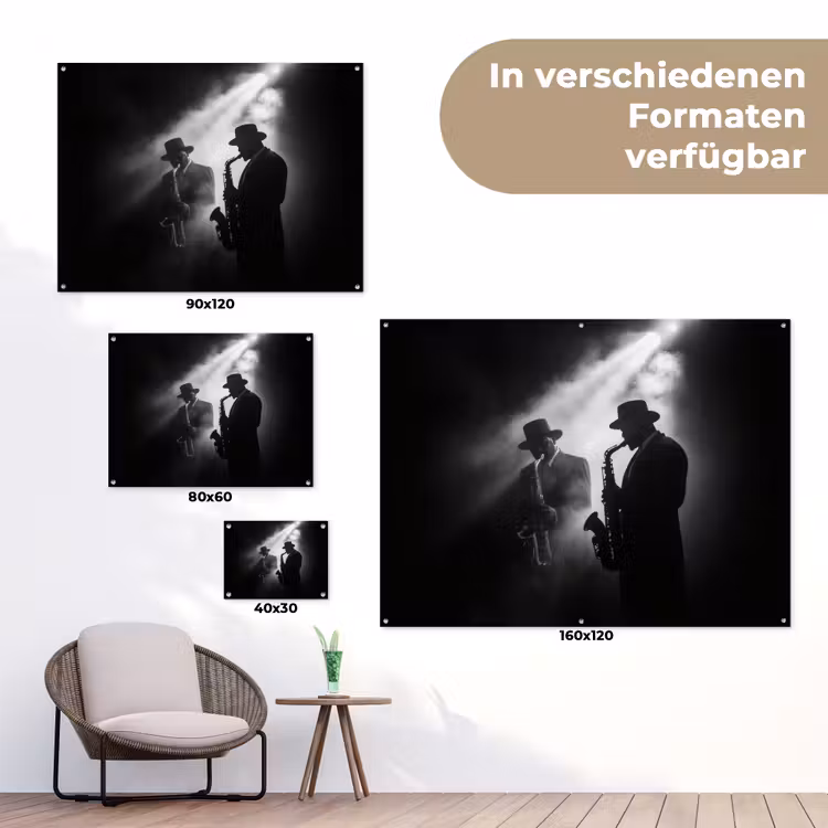 Saxofonisten - Hoeden - Rook - Licht tuinposter los doek klein -Xsfeer9_DE