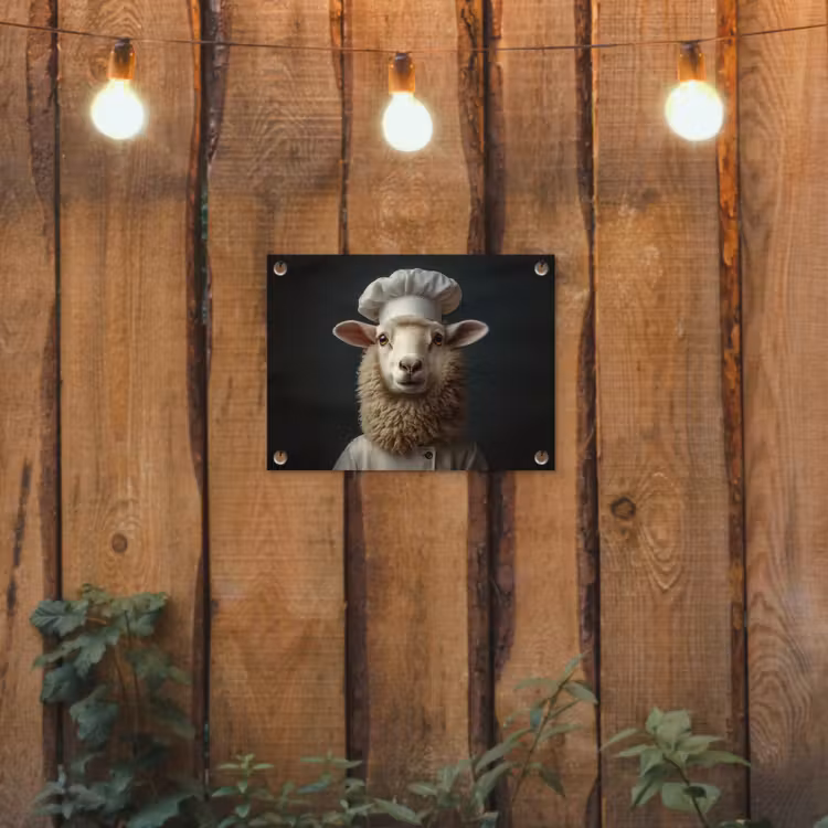 Schaap - Wol - Kok tuinposter los doek klein -sfeer1