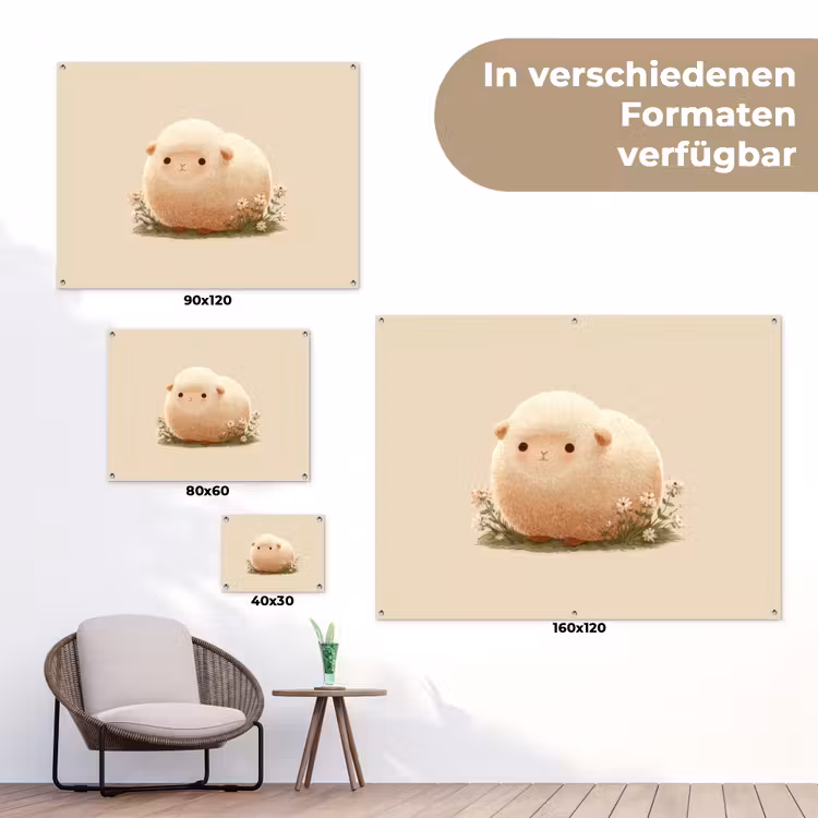 Schaap - Beige - Bloemen tuinposter los doek klein -Xsfeer9_DE