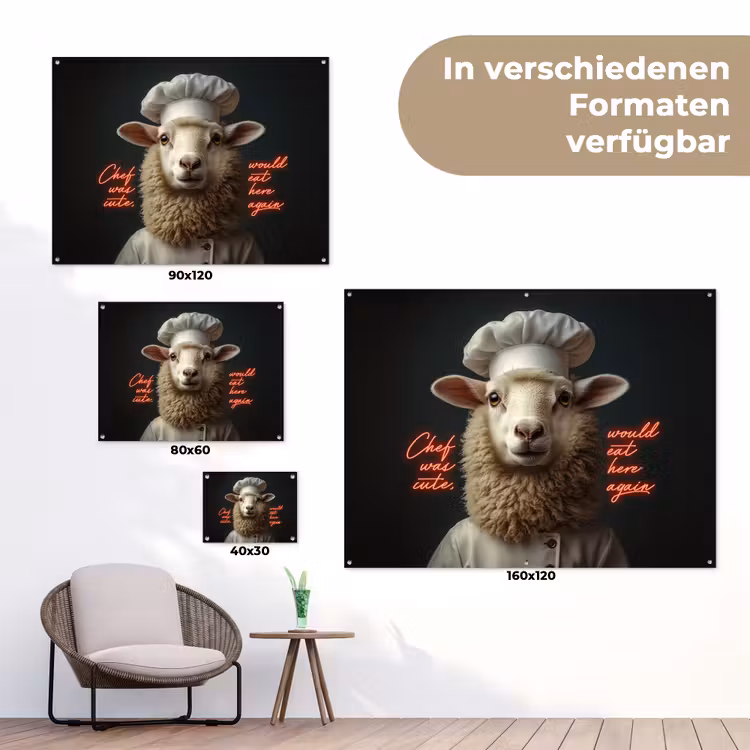 Schaap - Kokskleding - Neon - Quote tuinposter los doek klein -Xsfeer9_DE