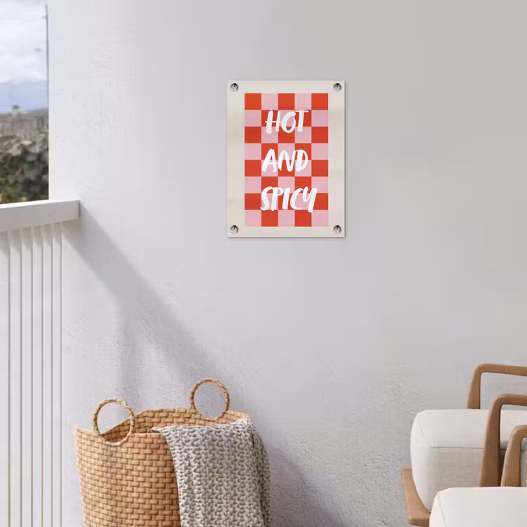 Hot - Spicy - Geruit - Rood tuinposter los doek klein -sfeer8