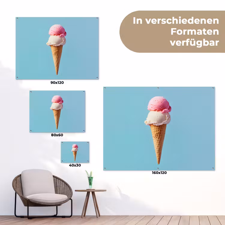 Bolletjes - Schepijs - Hoorntje - Blauw tuinposter los doek klein -Xsfeer9_DE